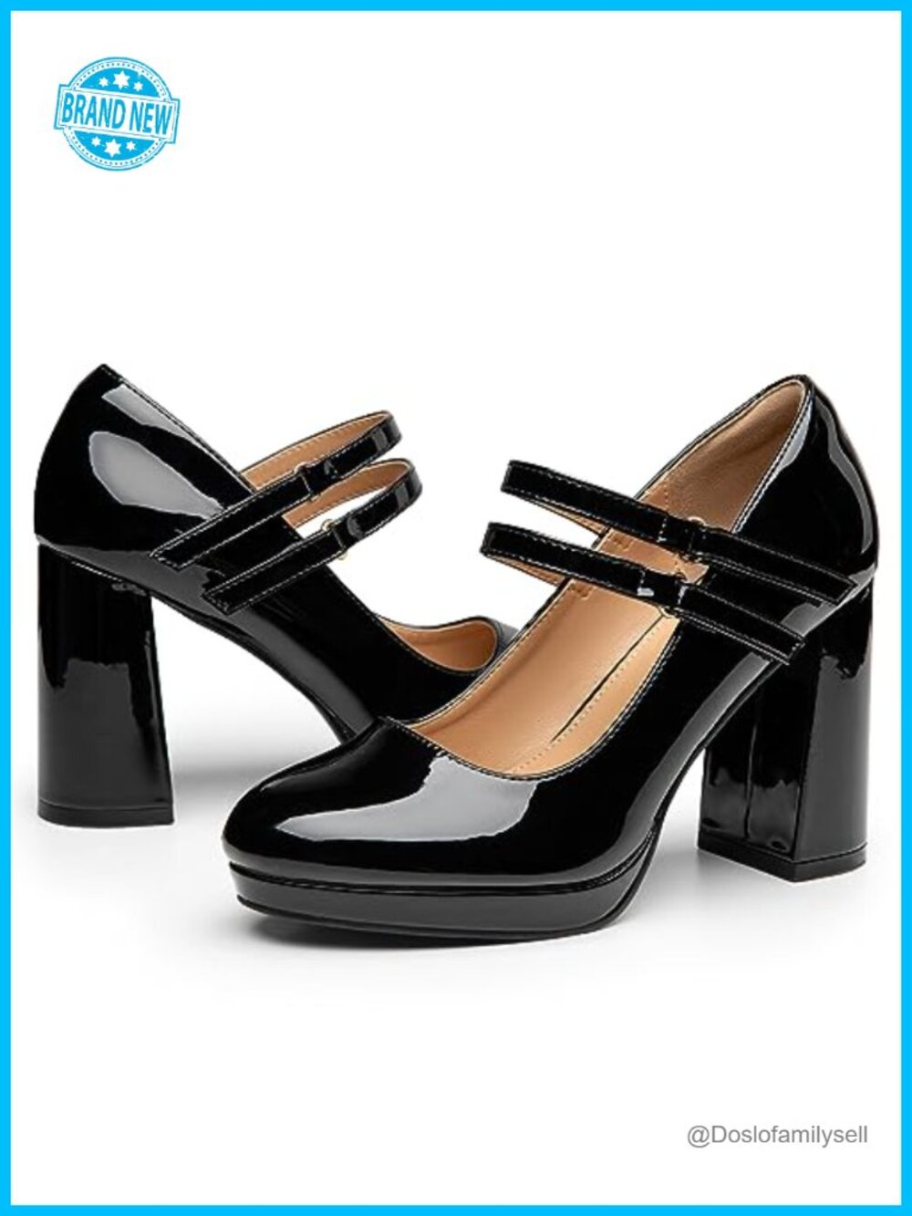 Mary Jane Platform Heels Chunky Block High Heels Faux Leather